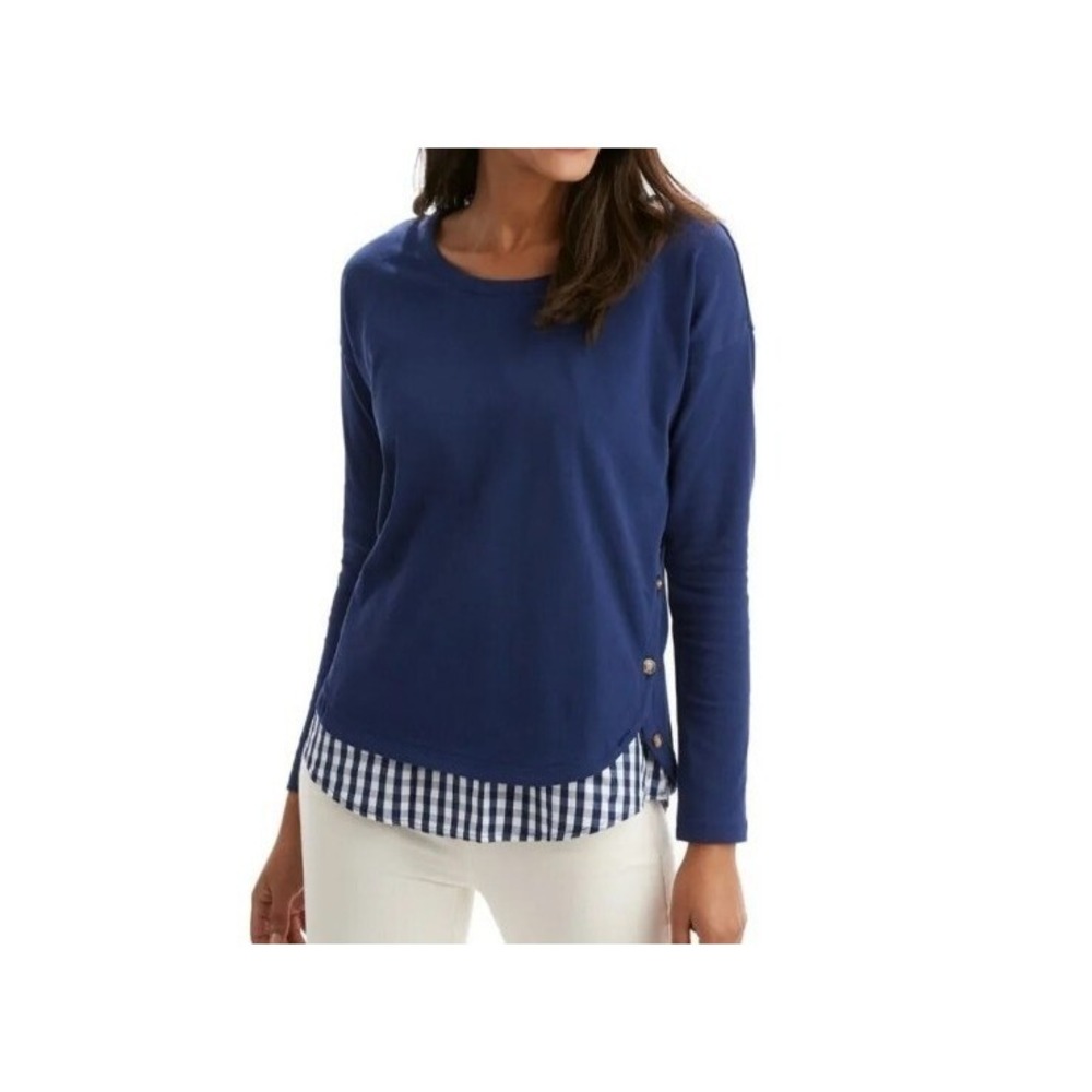 Vineyard Vines 3-in-1 Navy/White‎ Gingham Pullover sz M Layered Side Buttons